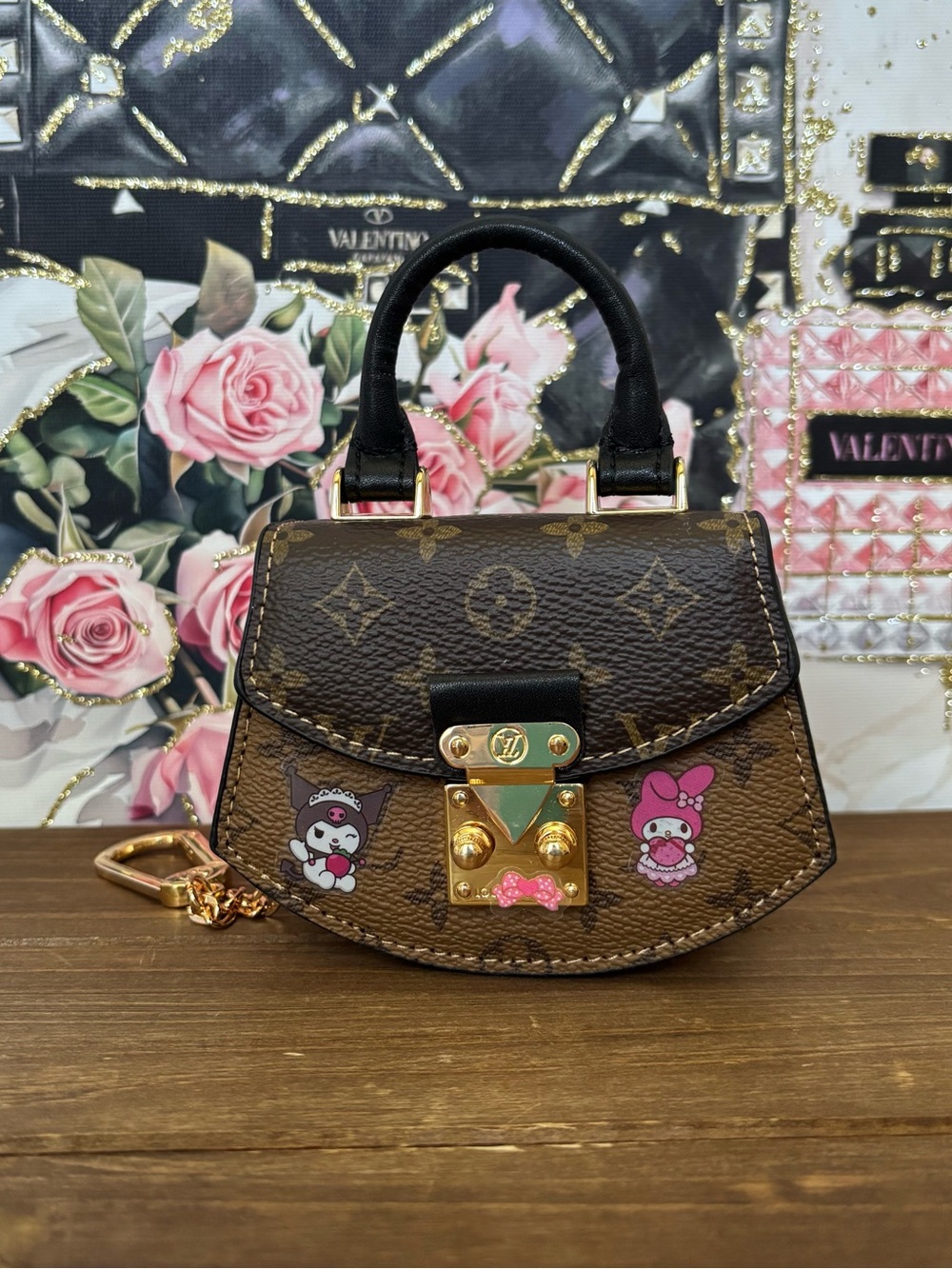 Cute Brown Monogram Mini Top-Handle Bag Charm/Key chain.